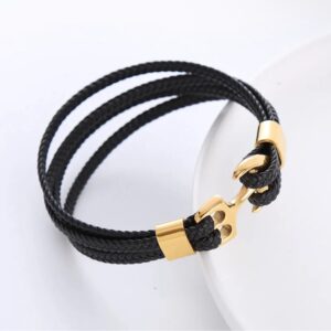 BRAZALETE CUERO ANCLA DORADA