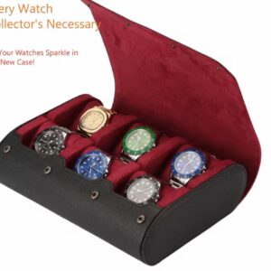 WATCH ROLL NEGRO CON INTERIOR ROJO VINO 6 RELOJES